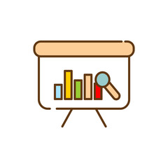 Colorful Bar Chart and Magnifying Glass Icon.Presentation Icon