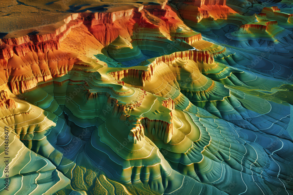 Poster surreal colorful landscape inspired by grand canyon. rock formations. abstract colorful background i