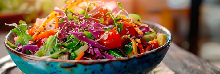 colorful salad bowl, showcasing the fresh ingredients and vibrant colors of the dish. Generative AI