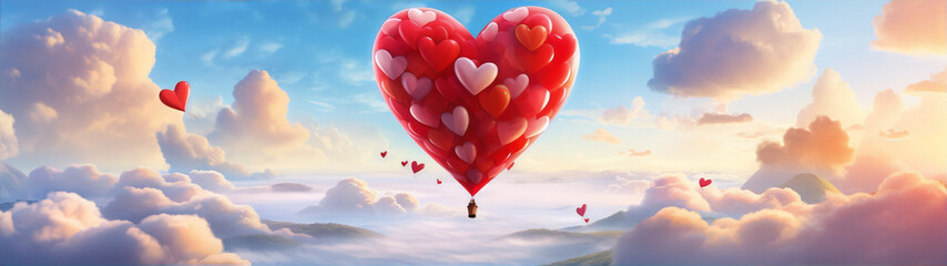 Hot air balloon in the shape of a heart. - obrazy, fototapety, plakaty