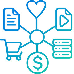 Content & Transit Network, Content Network Icon - Green, Blue, Gradient, Outline