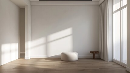 Fototapeta na wymiar Minimal white room with white chairs. Generative AI