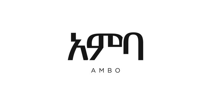 Ambo in the Ethiopia emblem. The design features a geometric style, vector illustration with bold typography in a modern font. The graphic slogan lettering.