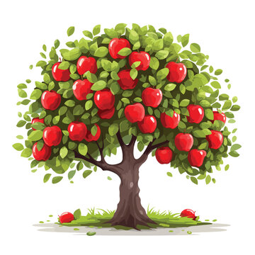 Apple tree with ripe red fruits on the branches 