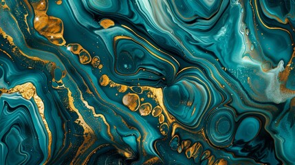 Teal and Gold Marble Abstract - 761443043