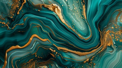 Teal and Gold Marble Abstract - 761443237
