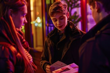 Young people at an educational campaign, advocating for reduced alcohol consumption with informative brochures