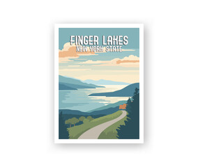Finger Lakes, New York State Illustration Art. Travel Poster Wall Art. Minimalist Vector art
