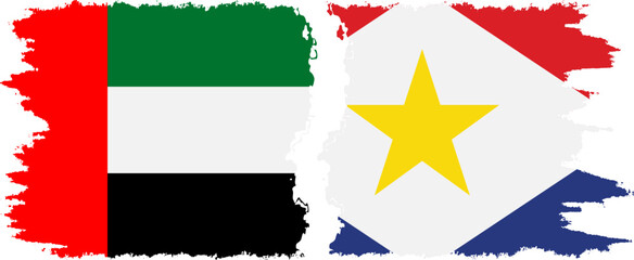 Saba and United Arab Emirates grunge flags connection vector