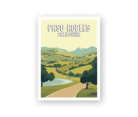 Paso Robles, California Illustration Art. Travel Poster Wall Art. Minimalist Vector art