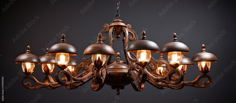 Poster a stunning chandelier with numerous lights hanging from the ceiling, creating a beautiful display of