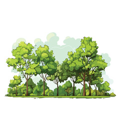 Background with green trees cartoon sketch flat 