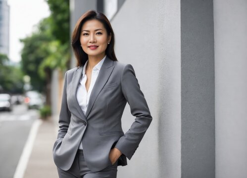  elegant middle age Asian business woman professional corporate office worker