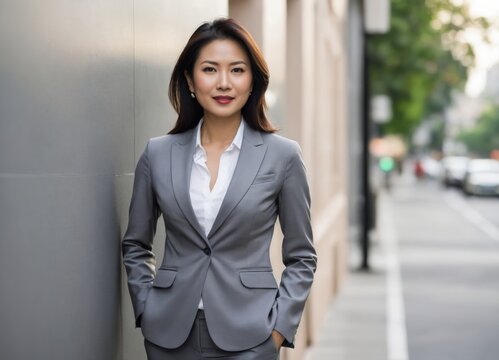  elegant middle age Asian business woman professional corporate office worker