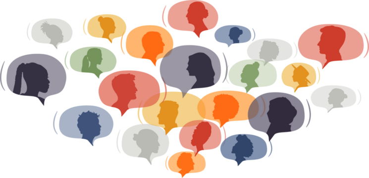 Different people in chat bubbles. Communication concept.