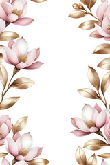 Floral watercolor frames in pink, gold, beige, white tones.