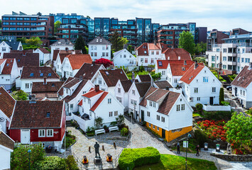 Gamle Stavanger, White Wooden Buildings in Old Stavanger, Stavanger, Norway, Europe - 761447865