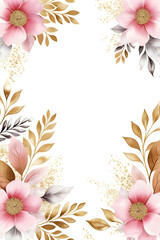 Floral watercolor frames in pink, gold, beige, white tones.