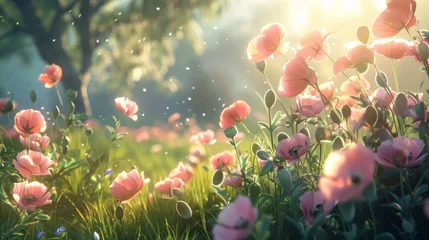 Keuken spatwand met foto Poppies embracing the gentle morning light © May's Creations