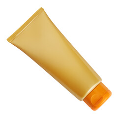 Top view of a sunscreen tube, symbolizing the essence of a summer beach vacation and emphasizing the importance of sun protection for healthy tanning and skin care. Isolated on a white background