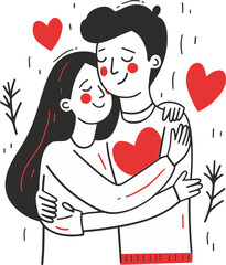 Tender Valentine Couple Vector Silhouette