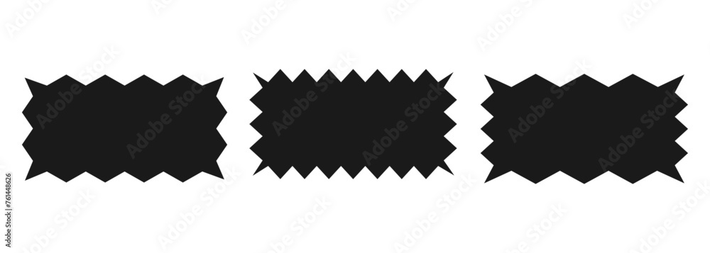 Aufkleber rectangle with zig zag edge.a set of uneven zigzag rectangular shapes. black color. isolated element