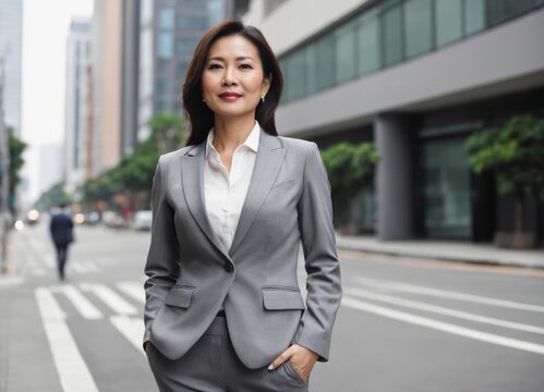Portait of elegant middle age Asian business woman professional corporate office worker, 