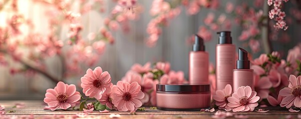Background for cosmetic products, scene with flower