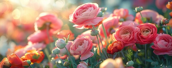 Background of colorful blossoming flowers with gentle petals and pleasant aroma growing in garden.