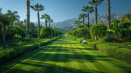 Golf course with palm trees and lawns
