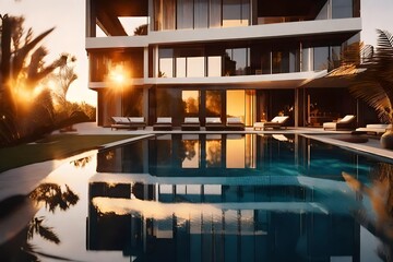 Obraz na płótnie Canvas house with swimming pool in sun rays looking soo beutiful
