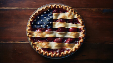 A cherry pie with a lattice top crust in the shape of the American flag.