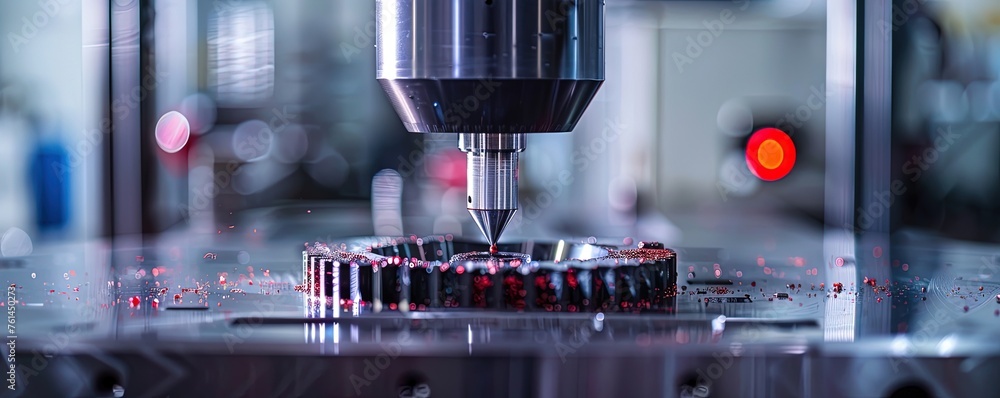 Poster engineering metrology, a probe from a coordinate measurement machine taking measurements from a engi