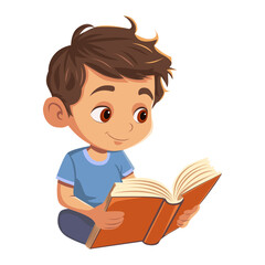 A small boy is reading a book with interest. - 761451231