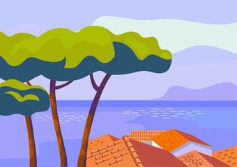 beautiful mediterranean landscape vector illustration - 761451615
