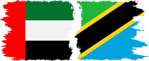 Tanzania and United Arab Emirates grunge flags connection vector