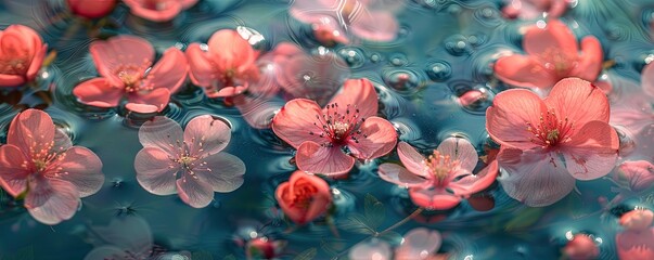 Tender pink flowers floating in water, close-up.