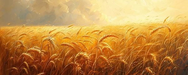 Poster Wheat fields harvesting landscape © Svitlana