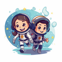 Boy and girl astronauts in cosmos character develop