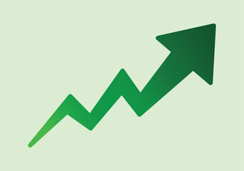 Growing business green arrow on light green. Profit arow Vector illustration.Business concept, growing bar chart. Concept of sales symbol icon with arrow moving up. Economic Arrow With Growing Trend.