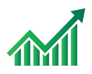 Growing business green arrow on white. Profit arow Vector illustration.Business concept, growing bar chart. Concept of sales symbol icon with arrow moving up. Economic Arrow With Growing Trend.	