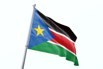 Waving flag of South Sudan in white background. South Sudan flag for independence day. The symbol of the state on wavy fabric.