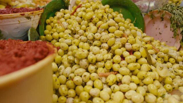 Morocco Market with yellow Olives and Spices