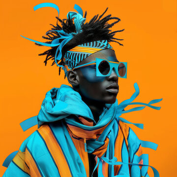 Stylish portrait of african american man, fashion, music, party concept