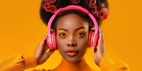 Stylish African girl listening to music