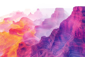 Wandcirkels aluminium Surreal colorful landscape inspired by Grand Canyon. rock formations. Abstract colorful background image. Created with Generative AI technology © Artem