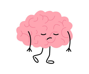 Low tired level energy brain of person, cartoon character. Brain with low charge, lack energy and power. Strain, burnout. Vector