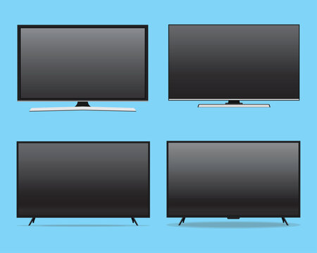 Set of TV flat screen lcd, plasma, tv mock up. black blank HD monitor 8K TV flatmockup. Modern video panel black flatscreen.Vector Illustration. Widescreen show your business presentation on display.
