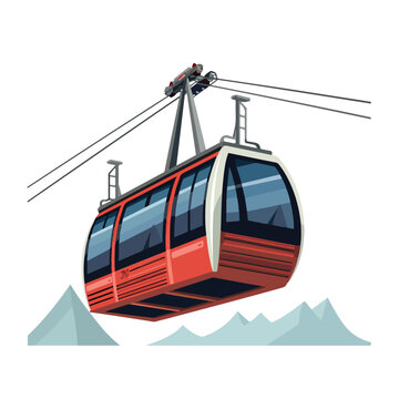 Cable-car on rope-way cartoon drawing over white 