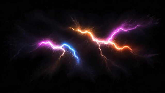 Immerse in the electrifying beauty of colorful lightning spectrum lights with this 4K loop animation. The stark black background accentuates the vibrant light display, ideal for high-impact creative. 